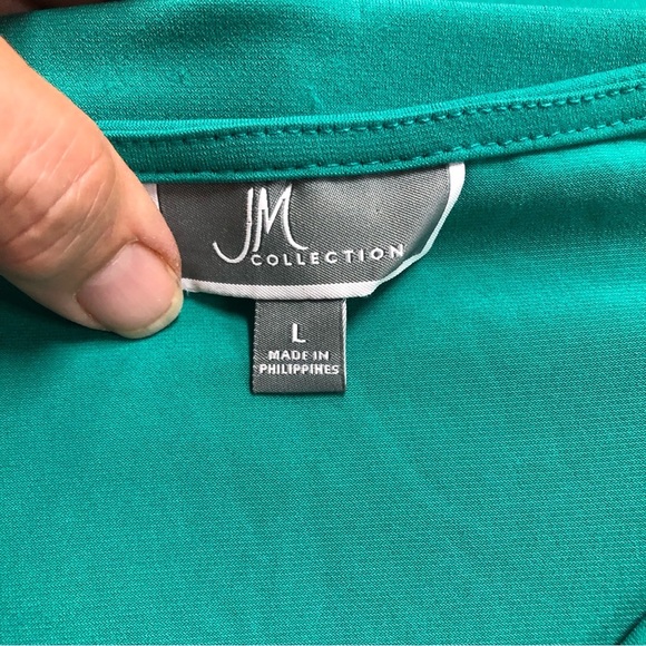 JM Collection Women’s Top Banded Criss Cross Neck Batman Sleeves Pull Over - Picture 3 of 3